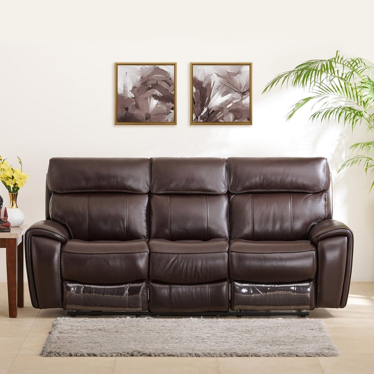 Stockholm Half Leather 3-Seater Electric Recliner - Dark Brown