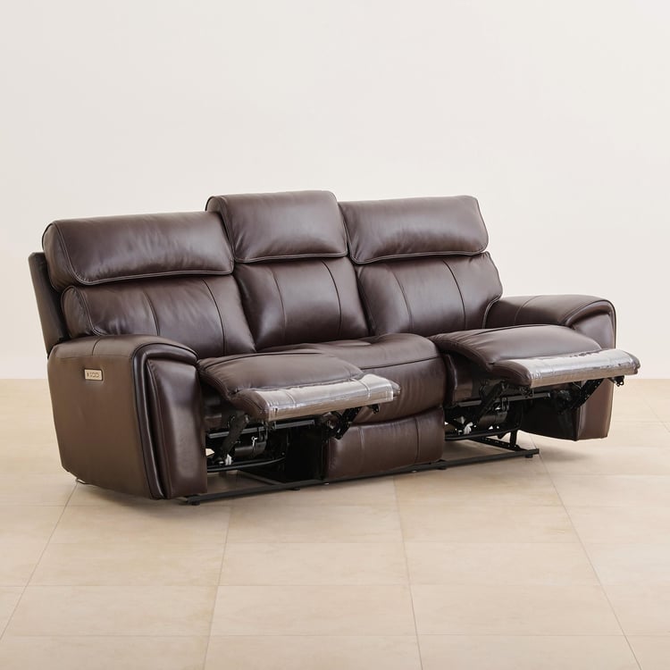 Stockholm Half Leather 3-Seater Electric Recliner - Dark Brown