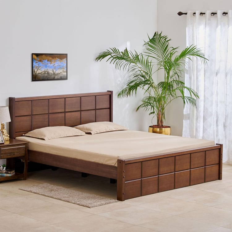 Denis Solid Wood King Bed - Brown