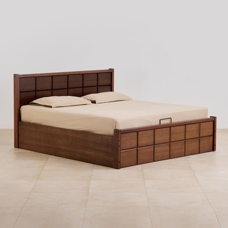 Denis Solid Wood Queen Bed with Hydraulic Storage - Brown