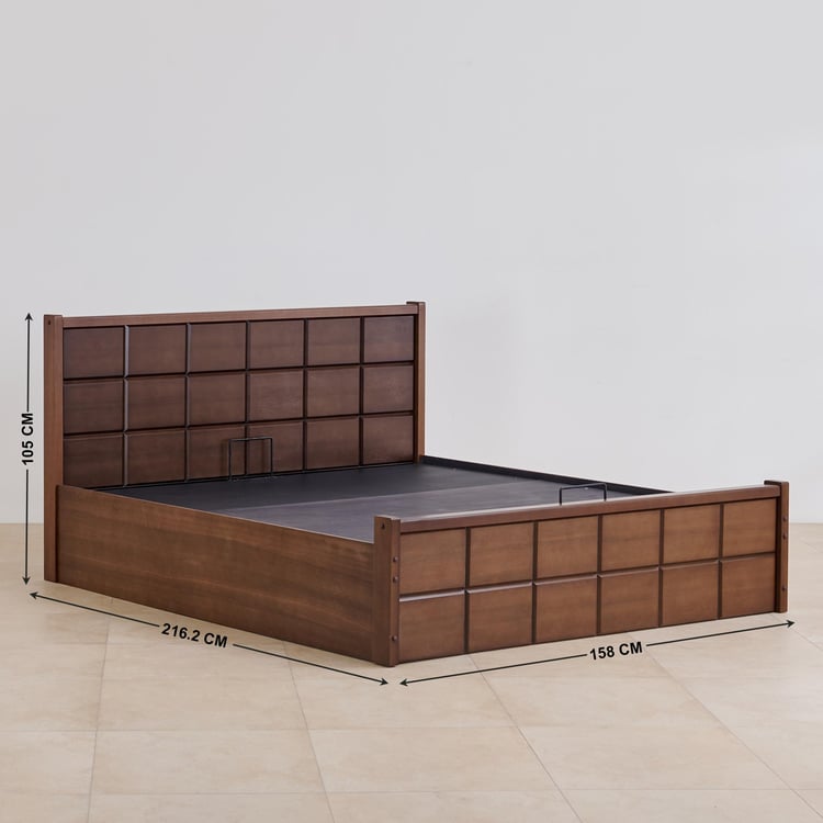 Denis Solid Wood Queen Bed with Hydraulic Storage - Brown