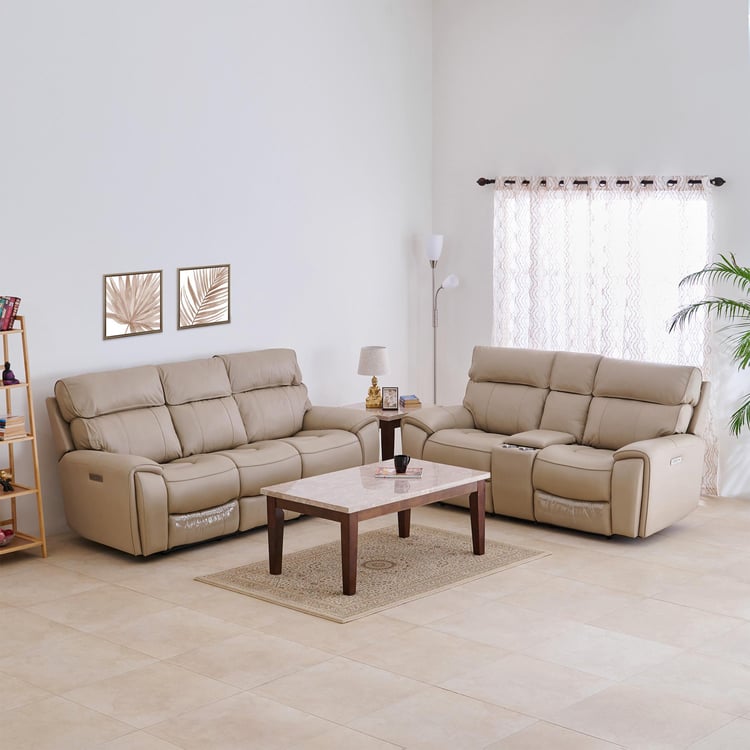 Stockholm Half Leather 3+2 Seater Electric Recliner Set - Cream