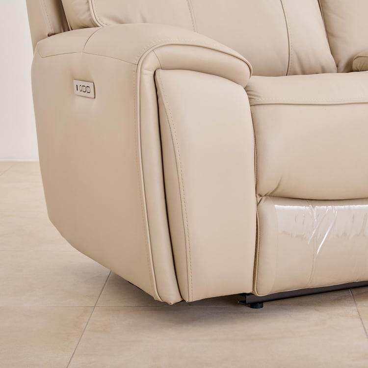 Stockholm Half Leather 3+2 Seater Electric Recliner Set - Cream