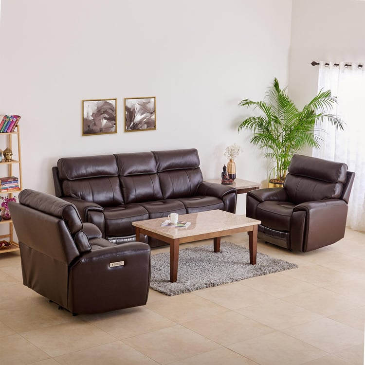 Stockholm Half Leather 3+1+1 Seater Electric Recliner Set - Dark Brown