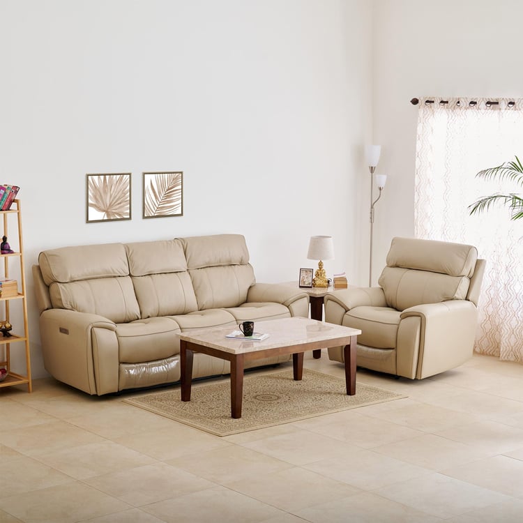 Stockholm Half Leather 3+1 Seater Electric Recliner Set - Cream