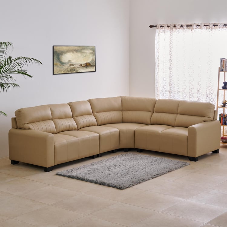 Albury Faux Leather 6-Seater Sectional Corner Sofa - Beige