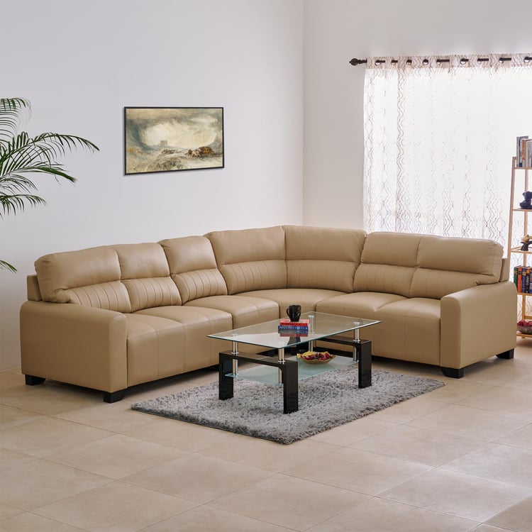 Albury Faux Leather 6-Seater Sectional Corner Sofa - Beige