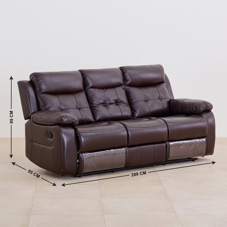 Blake Half Leather 3-Seater Recliner - Brown