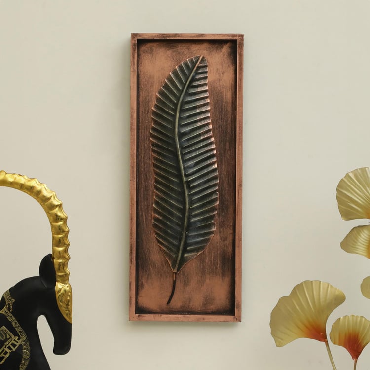 Vedas Metal and Wood Lara Leaf Framed Wall Art