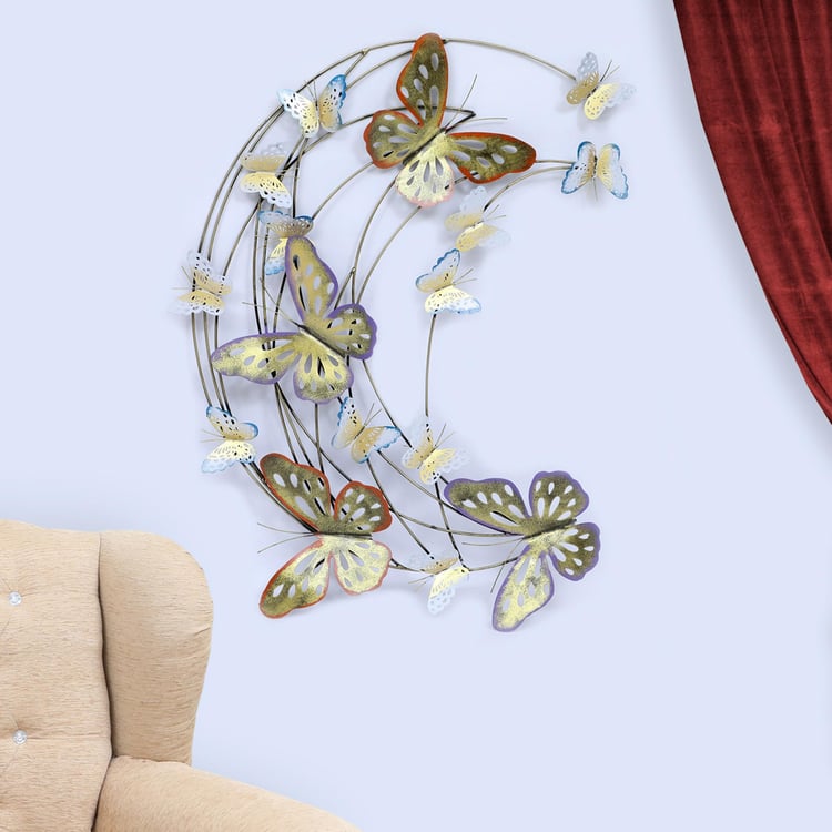 VEDAS Metal Moon and Butterfly Wall Accent