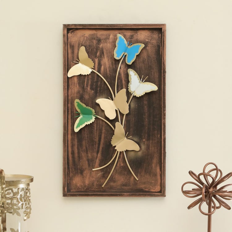 VEDAS Metal and Wood Tora Butterfly Framed Wall Art