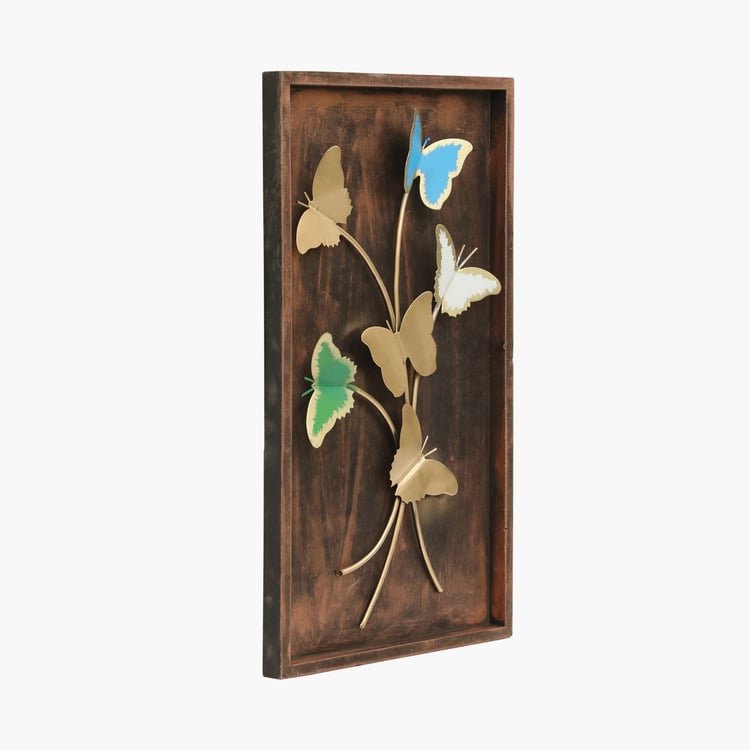 VEDAS Metal and Wood Tora Butterfly Framed Wall Art