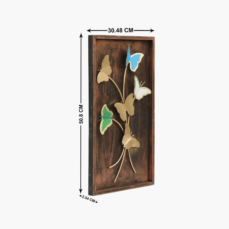 VEDAS Metal and Wood Tora Butterfly Framed Wall Art