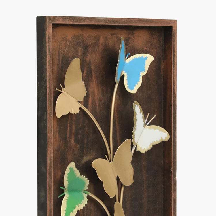 VEDAS Metal and Wood Tora Butterfly Framed Wall Art