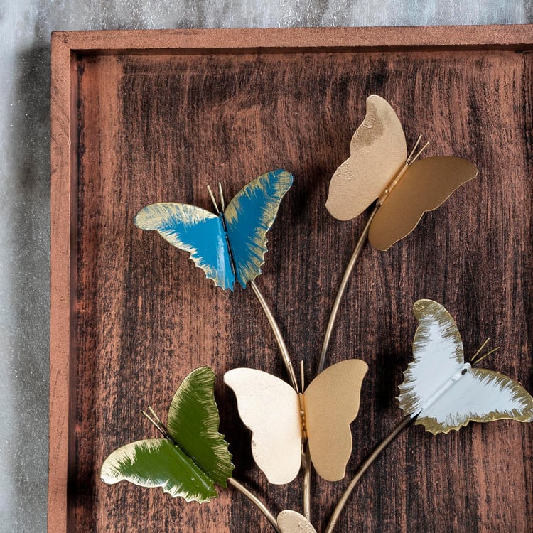 VEDAS Metal and Wood Tora Butterfly Framed Wall Art