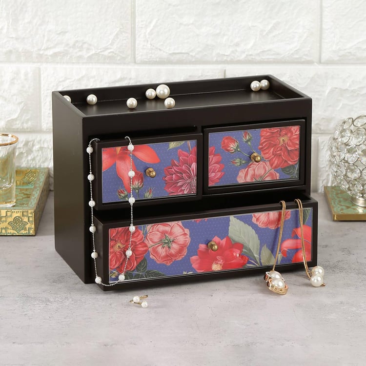INDIA CIRCUS Red Blooms Wooden Jewellery Organizer