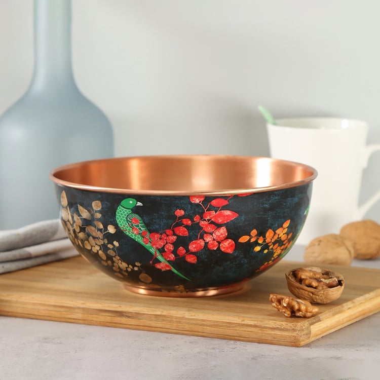 INDIA CIRCUS Parrots of the Night Copper Printed Serving Bowl - 1.25L