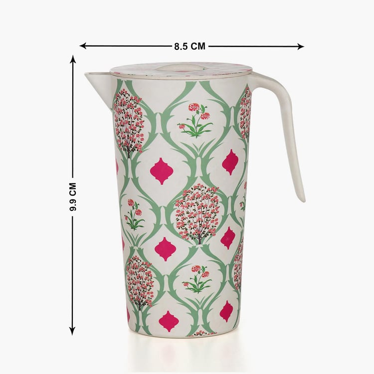 INDIA CIRCUS Lattice Blooms 5Pcs Bamboo Fiber Printed Jug and Tumbler Set