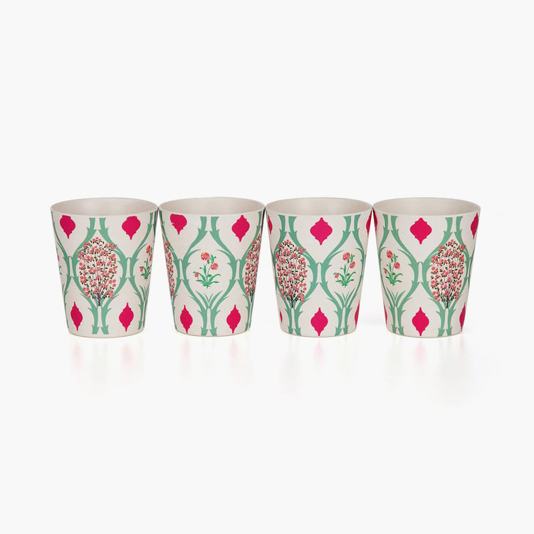 INDIA CIRCUS Lattice Blooms 5Pcs Bamboo Fiber Printed Jug and Tumbler Set