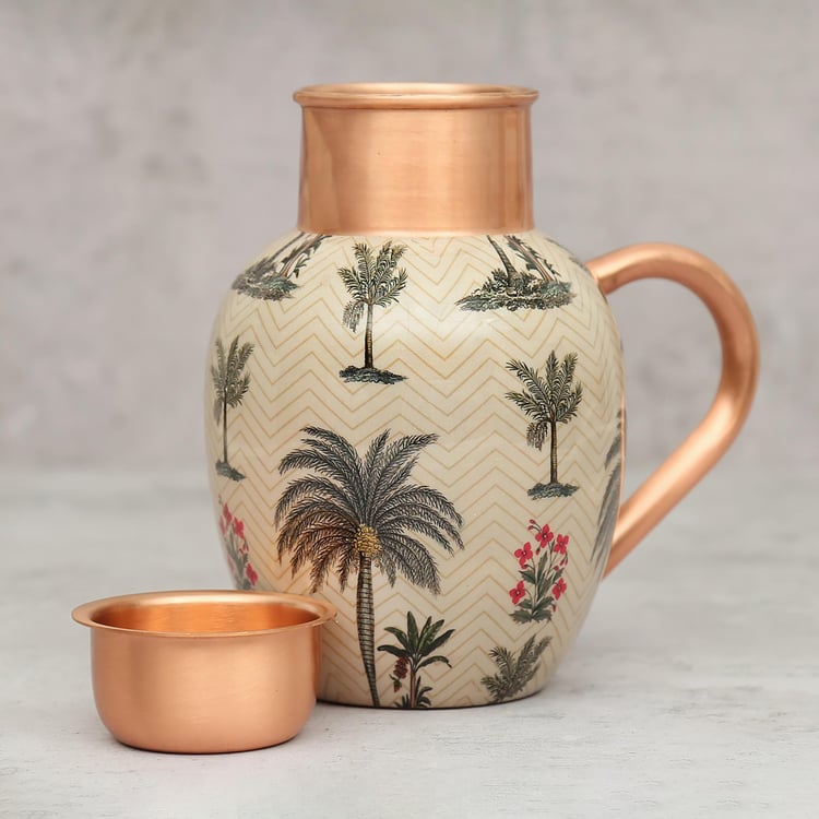 INDIA CIRCUS Chevron Palm Copper Printed Jug and Tumbler Set