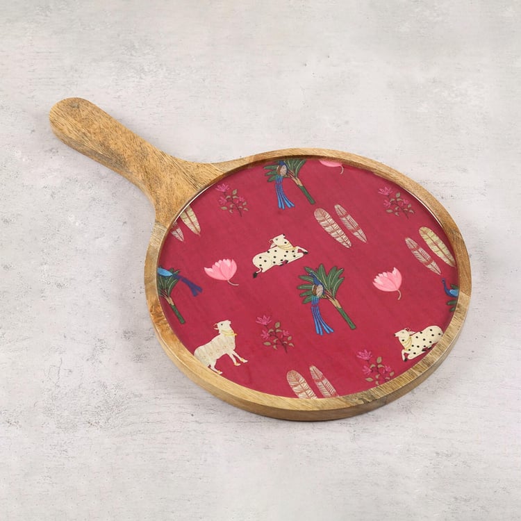 INDIA CIRCUS Magenta Biome Mystique Mango Wood Printed Serving Platter - 25cm