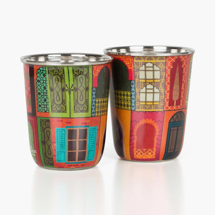 INDIA CIRCUS Mughal Doors Set of 2 Stainless Steel Printed Tumbler Set - 165ml