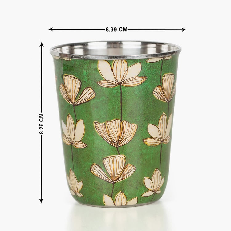INDIA CIRCUS Lotus Pond Set of 2 Stainless Steel Printed Tumblers - 165ml