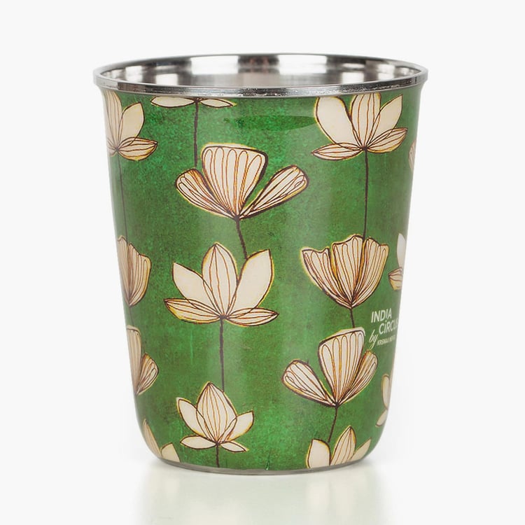 INDIA CIRCUS Lotus Pond Set of 2 Stainless Steel Printed Tumblers - 165ml