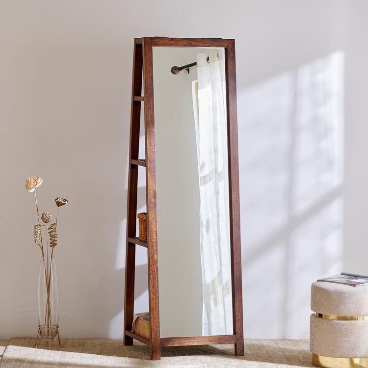 Alberta Mango Wood Storage Mirror - Brown