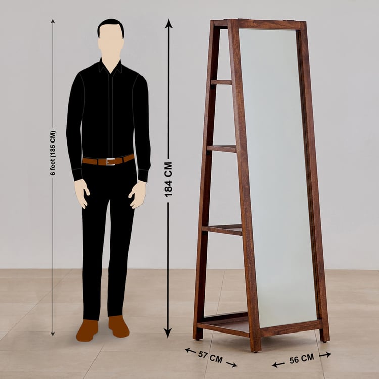 Alberta Mango Wood Storage Mirror - Brown