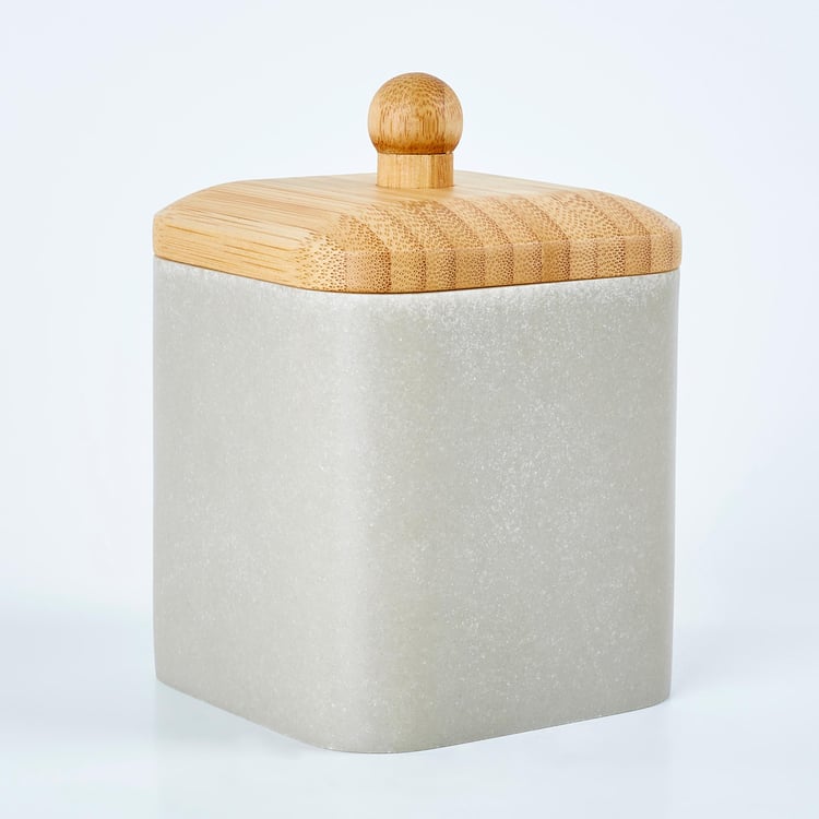 Senegal Polyresin Cotton Jar with Bamboo Lid