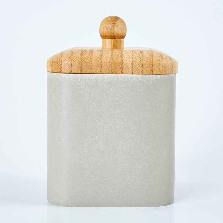 Senegal Polyresin Cotton Jar with Bamboo Lid