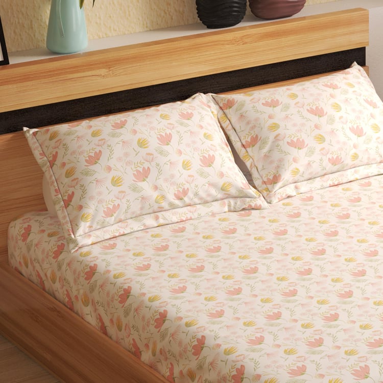 Colour Refresh Cotton 144TC Floral Printed 3Pcs King Fitted Bedsheet Set