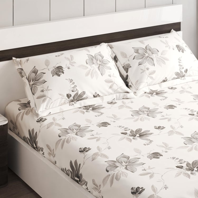 Colour Refresh Cotton 144TC Floral Printed 3Pcs Queen Fitted Bedsheet Set