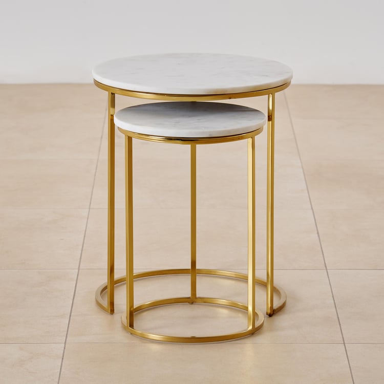 Salisbury NXT Marble Top Nest of 2 Tables - Gold