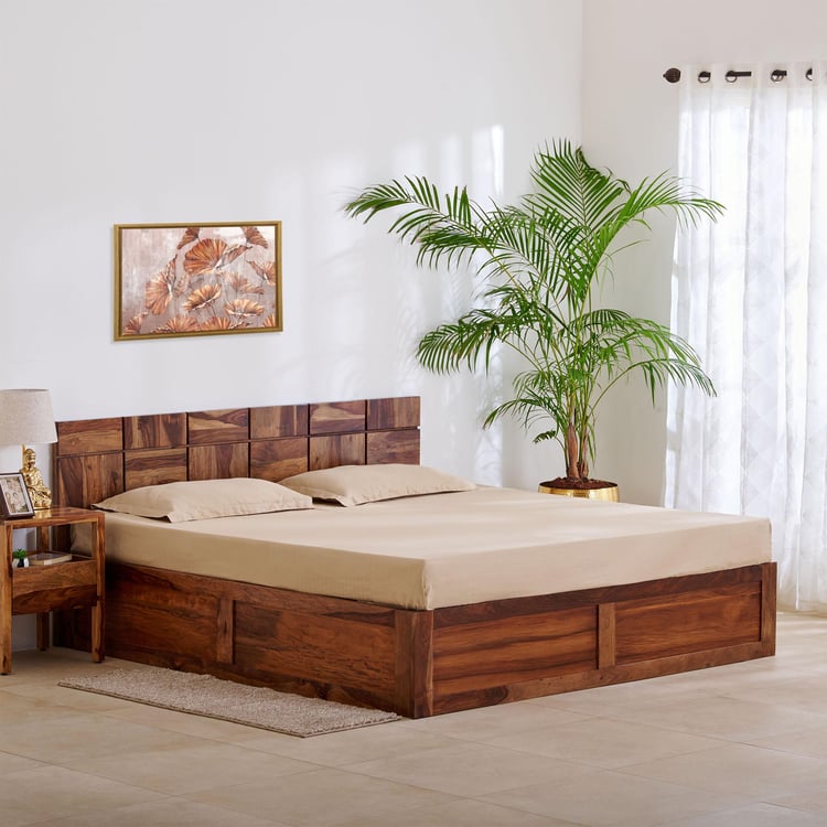 Helios Rubix Sheesham Wood King Bed with Hydraulic Storage - Brown