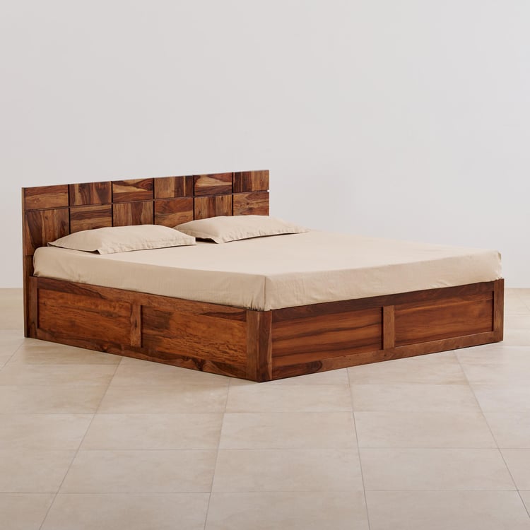 Helios Rubix Sheesham Wood King Bed with Hydraulic Storage - Brown