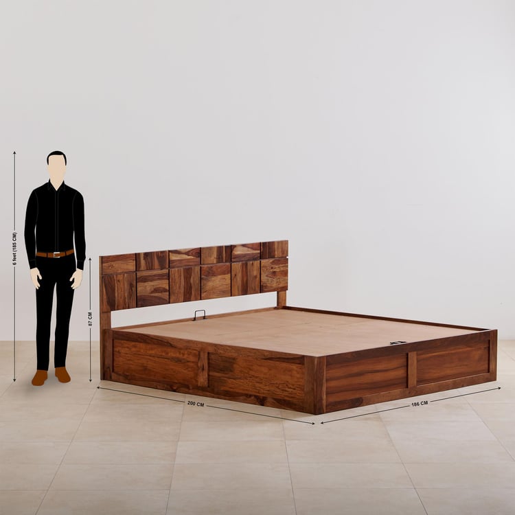 Helios Rubix Sheesham Wood King Bed with Hydraulic Storage - Brown