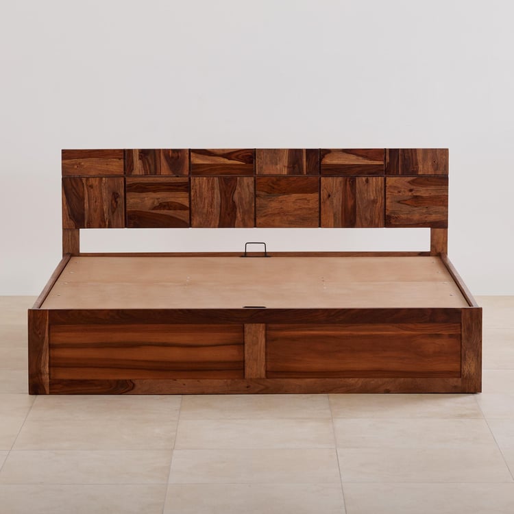 Helios Rubix Sheesham Wood King Bed with Hydraulic Storage - Brown