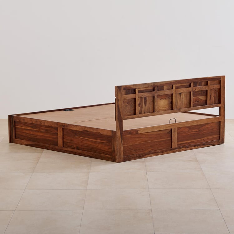 Helios Rubix Sheesham Wood King Bed with Hydraulic Storage - Brown