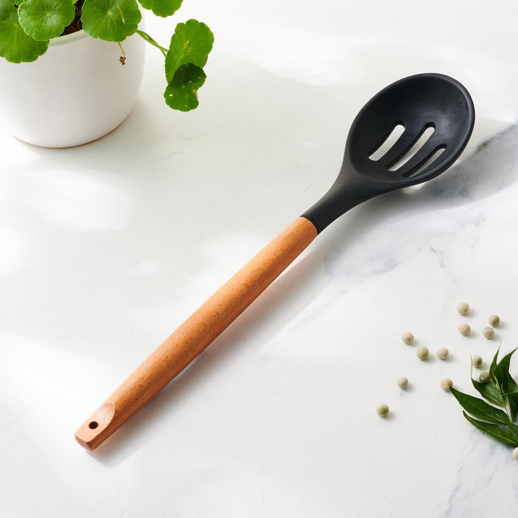 Chef Special Omega Silicone Slotted Spoon with Wooden Handle