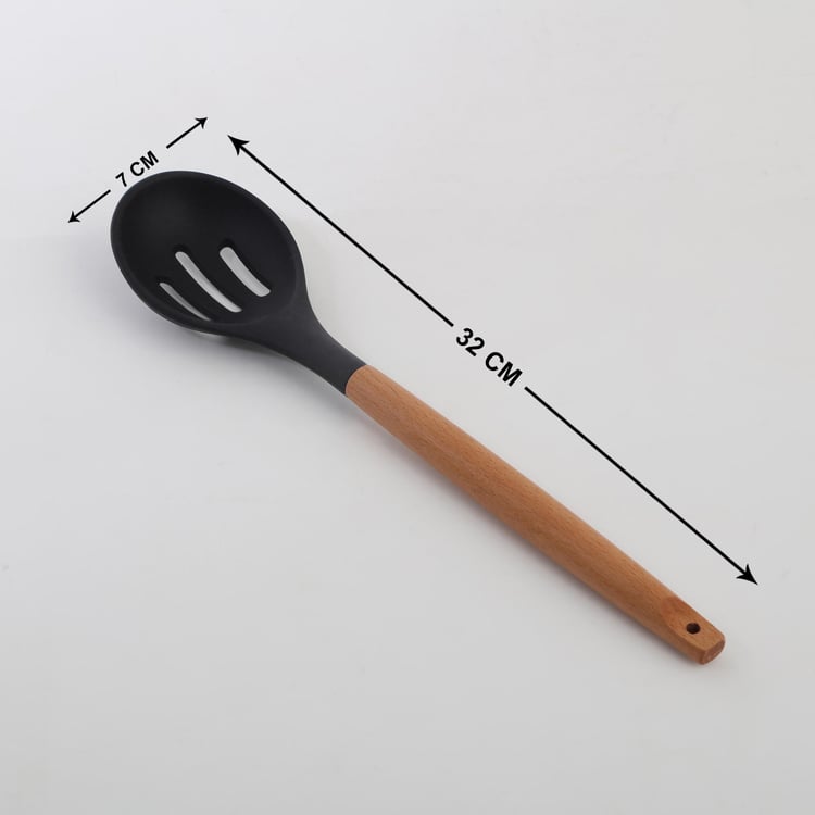 Chef Special Omega Silicone Slotted Spoon with Wooden Handle