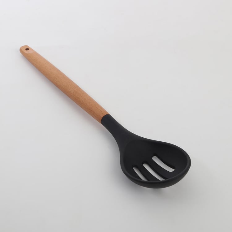 Chef Special Omega Silicone Slotted Spoon with Wooden Handle