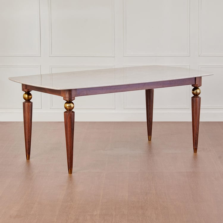 Dastkari Marble Top 6-Seater Dining Table - Brown