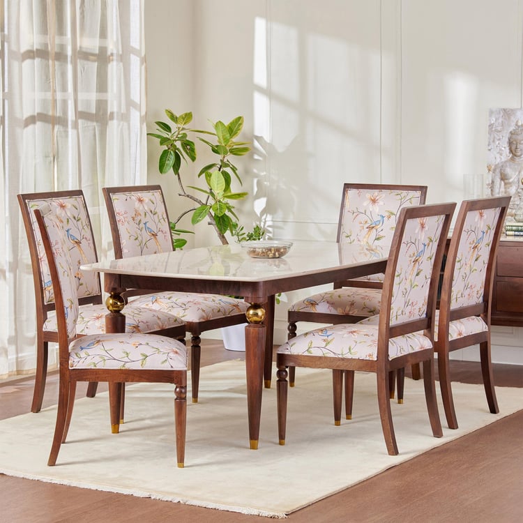 Dastkari Marble Top 6-Seater Dining Table - Brown