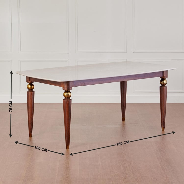 Dastkari Marble Top 6-Seater Dining Table - Brown