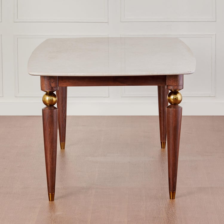 Dastkari Marble Top 6-Seater Dining Table - Brown