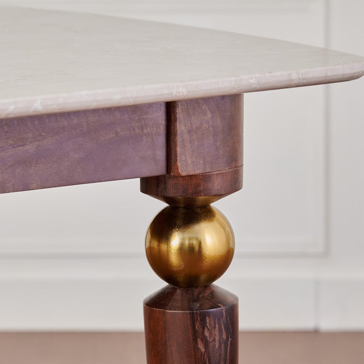 Dastkari Marble Top 6-Seater Dining Table - Brown