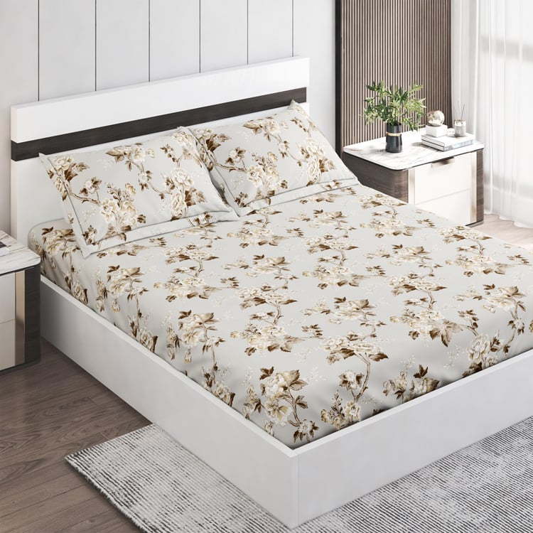 Grandeur Printed Cotton 300TC Printed 3Pcs King Fitted Bedsheet Set