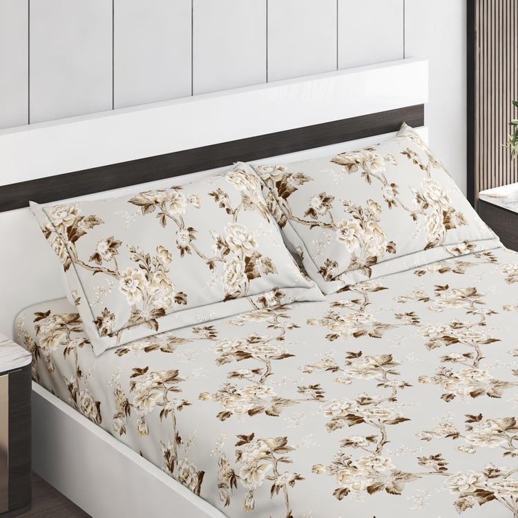 Grandeur Printed Cotton 300TC Printed 3Pcs King Fitted Bedsheet Set